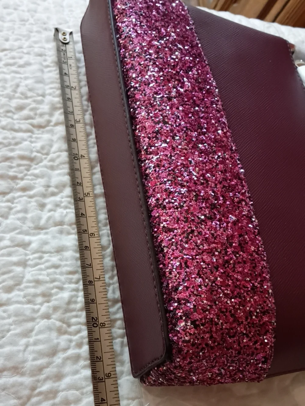KATE SPADE burgundy crossbody w/ pink glitter panel NEW WITH TAGS $279 Nordstrom